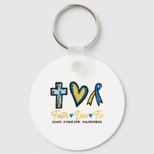 Faith Love Down Syndrome Awareness Christian Men W Keychain