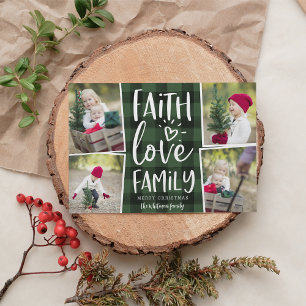 Faith Love Family Christmas Photo Collage Holiday Card