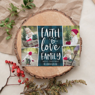 Faith Love Family   Christmas Photo Collage Holiday Card