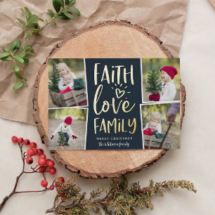 Faith Love Family Photo Collage Foil Holiday Card
