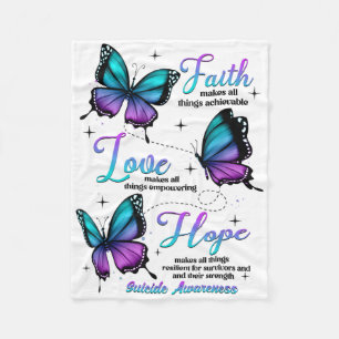 Faith Love Hope Butterfly Suicide Awareness Fleece Blanket
