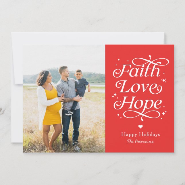 Faith Love Hope EDITABLE COLOR Holiday Photo Card (Front)