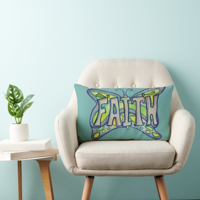 Faith Mot Art Bleu Papillon Accent Jeter Oreiller (Chaise)