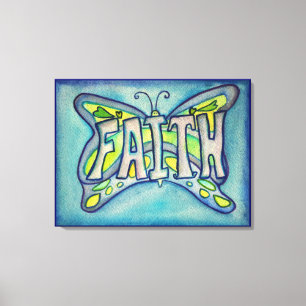 Faith Mot Bleu Papillon Peinture Toile de toile