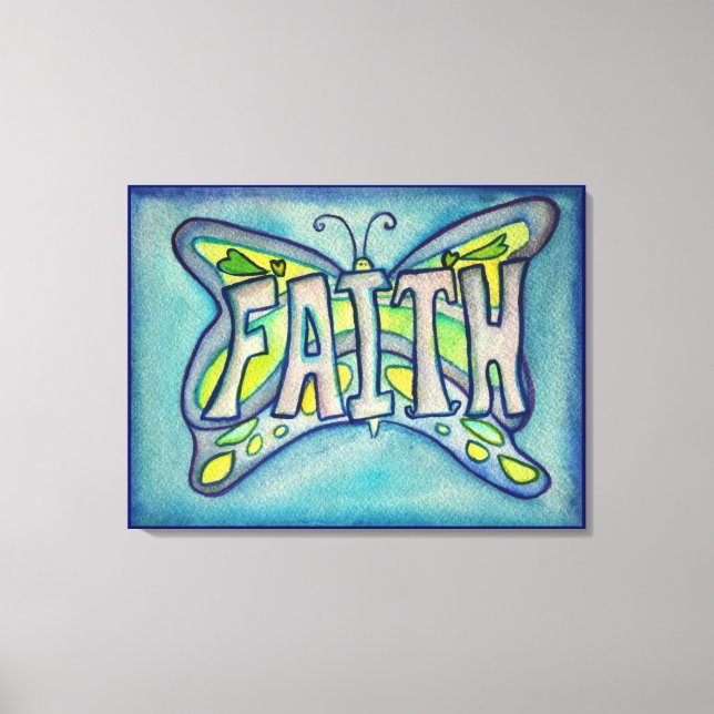 Faith Mot Bleu Papillon Peinture Toile de toile (Recto)