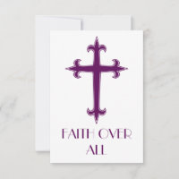 Faith Over All Purple Cross Latin Holy Card