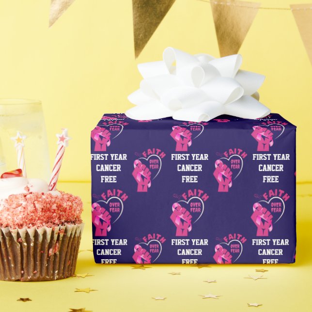 FAITH OVER FEAR Breast Cancer Free Anniversary Wrapping Paper (Birthday Party)