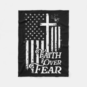 Faith Over Fear Christian American Flag Religious  Fleece Blanket