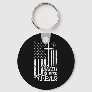 Faith Over Fear Christian American Flag Religious  Keychain