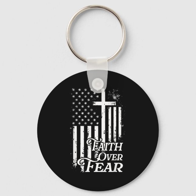 Faith Over Fear Christian American Flag Religious  Keychain (Front)