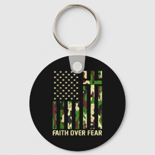 Faith Over Fear Christian Americn Flag Camouflage Keychain