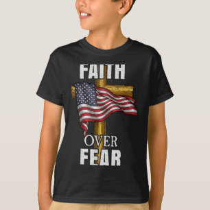 Faith Over Fear Christian Cross American Flag Tee 