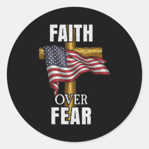 Faith Over Fear Christian Cross American Flag Tee Classic Round Sticker