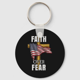 Faith Over Fear Christian Cross American Flag Tee  Keychain