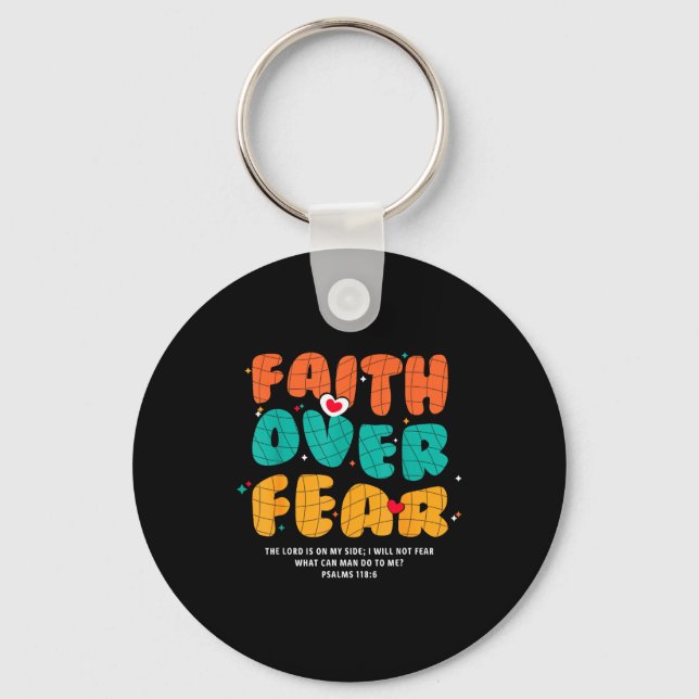 Faith Over Fear Christian Religious Groovy Men Wom Keychain (Front)