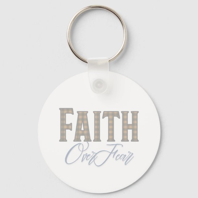 Faith Over Fear Christian Typography Design Keychain (Front)