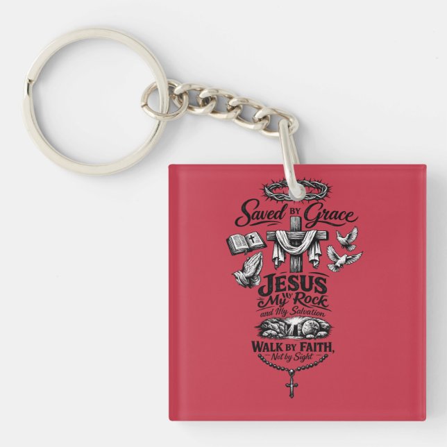 Faith Over Fear Christian Vintage Design Keychain (Front)