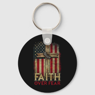 Faith Over Fear Christians Cross Usa American Flag Keychain