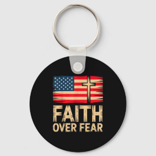 Faith Over Fear Cross American Flag Keychain