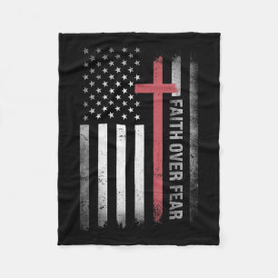 Faith Over Fear Cross Christian Us Flag Jesus  Fleece Blanket