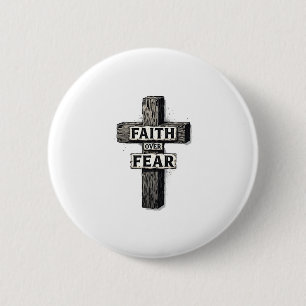 Faith Over Fear Cross Vintage Engraving Shirt (1) 2 Inch Round Button
