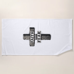 Faith Over Fear Cross Vintage Engraving Shirt (1) Beach Towel