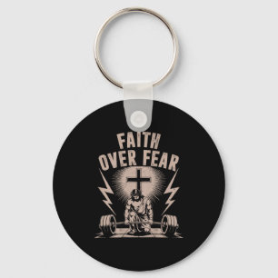 Faith Over Fear Funny Christian Workout Gym Jesus Keychain