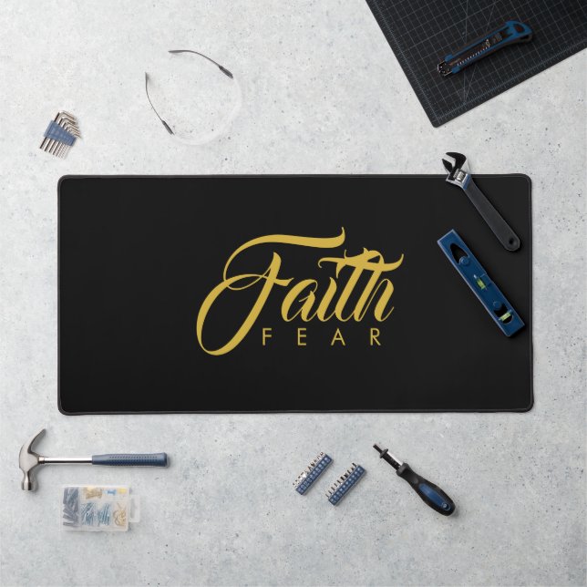 Faith Over Fear Gold and Black Desk Mat (Workstation)