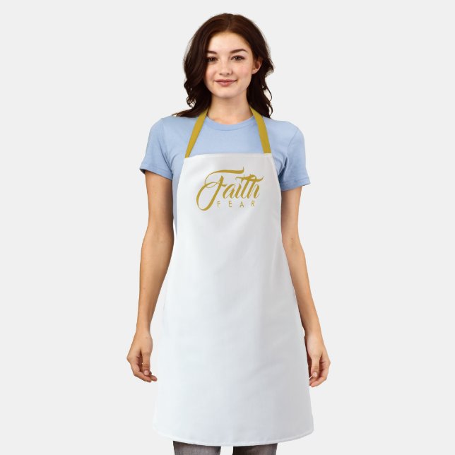 Faith Over Fear Gold and White Apron (Worn)