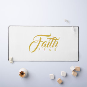 Faith Over Fear Gold and White Desk Mat