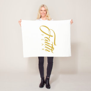 Faith Over Fear Gold and White Fleece Blanket