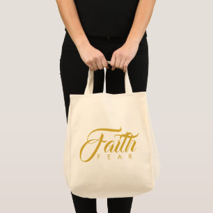 Faith Over Fear Gold Graphic Tote Bag
