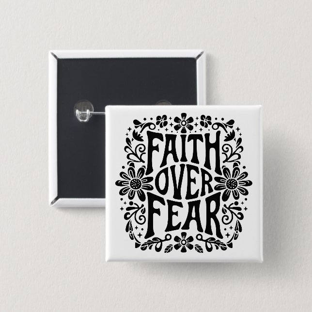 Faith over fear groovy Christian 2 Inch Square Button (Front & Back)