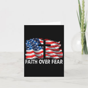 Faith Over Fear Jesus Christian Cross Us Flag 4th  Card