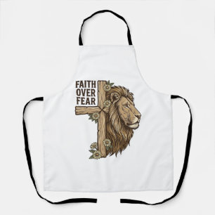 Faith Over Fear Lion Cross Vintage Christian Shirt Apron