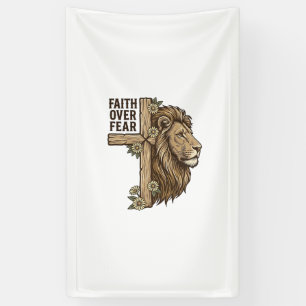Faith Over Fear Lion Cross Vintage Christian Shirt Banner