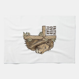 Faith Over Fear Lion Cross Vintage Christian Shirt Kitchen Towel