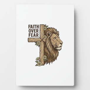 Faith Over Fear Lion Cross Vintage Christian Shirt Plaque