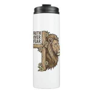 Faith Over Fear Lion Cross Vintage Christian Shirt Thermal Tumbler