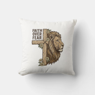 Faith Over Fear Lion Cross Vintage Christian Shirt Throw Pillow