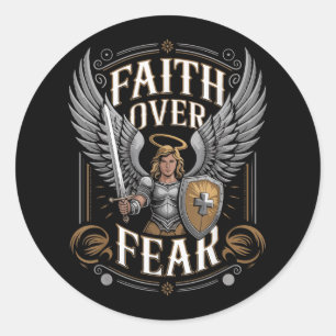 Faith Over Fear Mens Christian Angel God Father Bl Classic Round Sticker