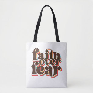 Faith Over Fear Modern Retro Christian Inspiration Tote Bag