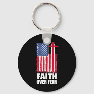 Faith Over Fear Prayer America Pride Us Flag Ameri Keychain
