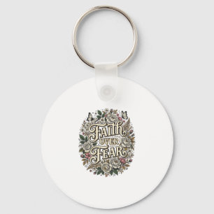 Faith Over Fear Vintage Floral Butterfly Keychain