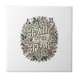 Faith Over Fear Vintage Floral Butterfly Tile
