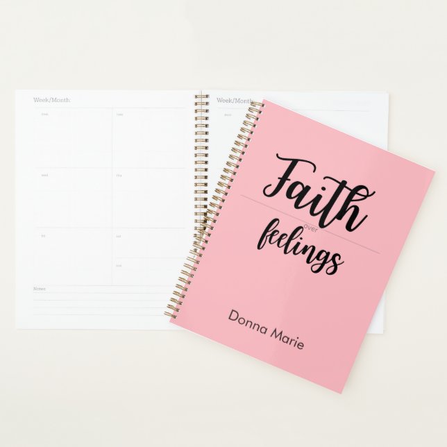 Faith Over Feelings Pink Planner for Women (Display)