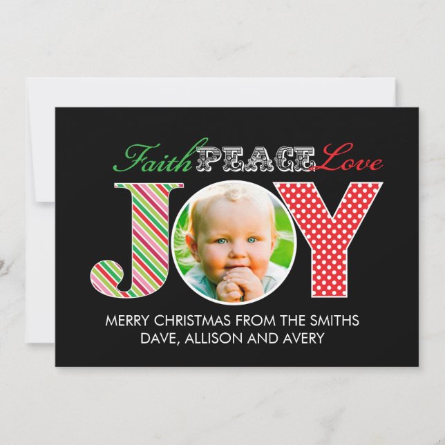 Faith, Peace, Love and Joy Photo Christmas Card (Front)