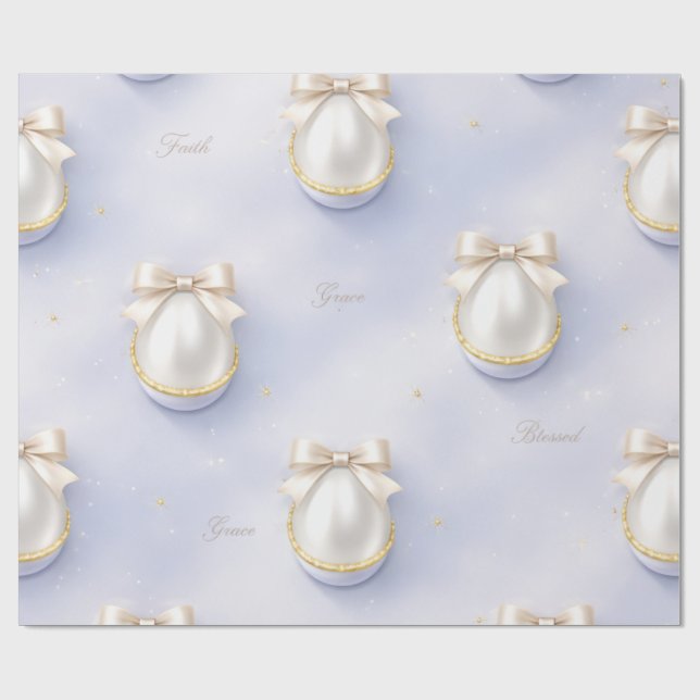 Faith Pearl Wrapping Paper Elegant Bow Design (Flat)