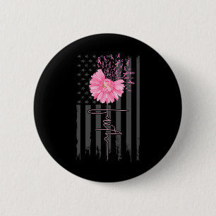 Faith Pink Ribbon Daisy Flower American Flag Breas 2 Inch Round Button
