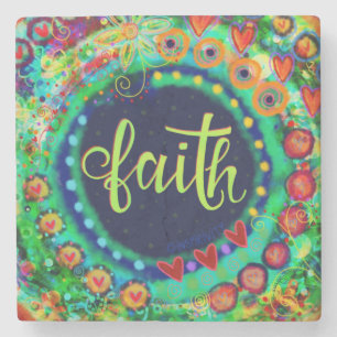 Faith Pretty Colourful Inspirational Fun Drink Stone Coaster